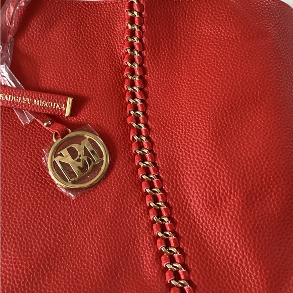 Badgley Mischka Red Chain Satchel Tote Bag New with Tags - Picture 3 of 6